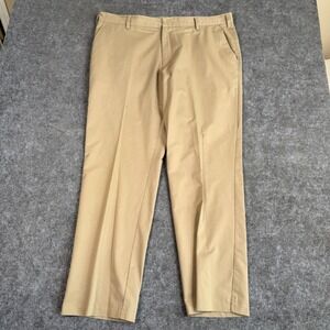 Adidas Golf Pants Mens 40x32 Khaki Tan Flat Front Performance Trousers Brown